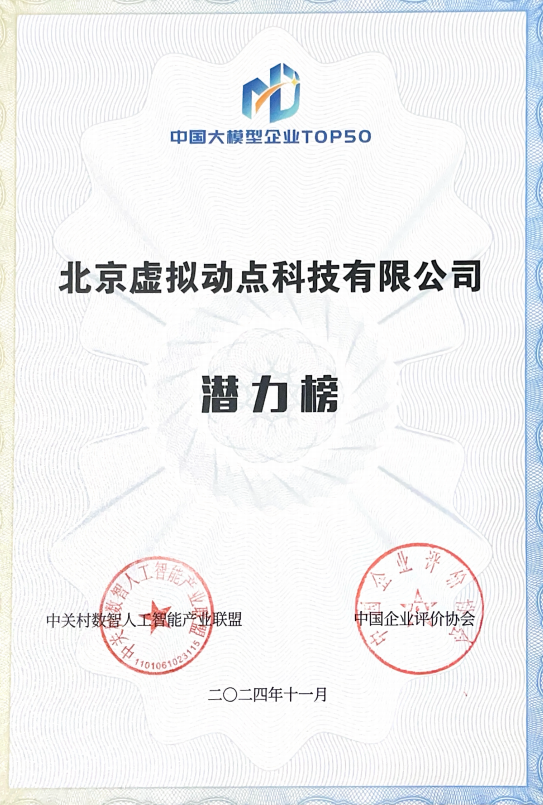 突出重围！OD电竞·虚拟动点动作大模型入选“2024中国大模型TOP50企业潜力榜”
